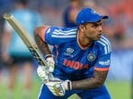 Indian skipper Suryakumar Yadav, during a warm-up session. 