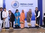 Uttar Pradesh Chief Minister Yogi Adityanath, during the foundation stone laying of Uttar Pradesh’s first semiconductor project INDIA CHIP (HCL-Foxconn JV), laid by Prime Minister Narendra Modi through video conferencing.