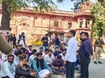 LU student protesting in front of Lal Baradari (Sourced)