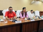 Minister AK Sharma in Varanasi on Sunday. (HT Photo)