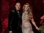 Shikhar Dhawan and Sophie Shine wore a classic black suit and an elegant pale pink gown-style lehenga, respectively, for the wedding reception. (Instagram/ shikhardofficial)
