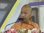 Uttar Pradesh chief minister Yogi Adityanath speaking at an event in Meerut on February 22. (Sourced)