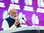 Prime Minister Narendra Modi at the India AI Impact Summit 2026 at Bharat Mandapam, New Delhi.