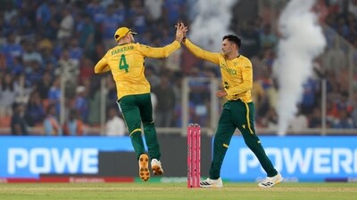 Keshav Maharaj also claimed three wickets and all of them - Hardik Pandya, Rinku Singh and Arshdeep Singh, in the same over. (REUTERS)