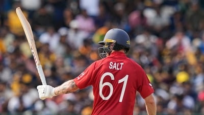 Phil Salt was the only batter on either side who was able to play an innings of substance. He scored 62 off 40 – maybe a touch slower than his typical knock, but still a strong strike-rate, and enough to put enough runs on the board to give his bowlers something to defend. (AP) Phil Salt was the only batter on either side who was able to play an innings of substance. He scored 62 off 40 – maybe a touch slower than his typical knock, but still a strong strike-rate, and enough to put enough runs on the board to give his bowlers something to defend. (AP)