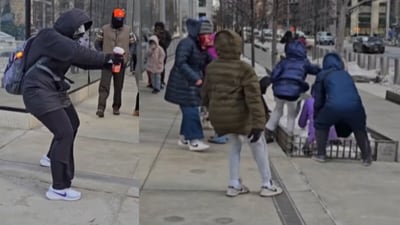 A man filmed pedestrians battling strong winds in New York City. (Instagram/cjjones1841) A man filmed pedestrians battling strong winds in New York City. (Instagram/cjjones1841)