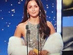 For her outing at the award ceremony, Alia opted for a custom silver Gucci gown.