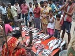 An open meat shop at a pavement in Patna