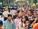 Bustling crowds marked the final day of the 54th Rose Festival at Zakir Hussain Rose Garden in Sector 16, Chandigarh, on Sunday. (HT Photo)