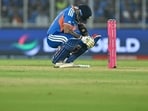India's captain Suryakumar Yadav reacts after being hit by the ball during the 2026 T20 World Cup Super Eights match against South Africa on February 22
