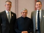 Canada’s Minister of Artificial Intelligence and Digital Innovation Evan Solomon (right) with Minister for Railways, Information and Broadcasting, and Electronics and Information Technology Ashwini Vaishnaw and Australia’s Assistant Minister for Science, Technology and the Digital Economy Andrew Charlton during their trilateral meeting in New Delhi earlier this month. (ISED-X)
