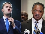 Charlie Kirk (L) and Reverend Jesse Jackson. 