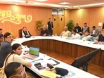Uttarakhand Chief Minister Pushkar Singh Dhami chairs a review meeting on preparations for Kumbh Mela 2027 at the Mela Control Building in Haridwar on February 21, 2026.