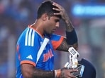 India's captain Suryakumar Yadav reacts as he leaves the ground after losing his wicket against South Africa. (AP) India's captain Suryakumar Yadav reacts as he leaves the ground after losing his wicket against South Africa. (AP)