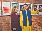 Mumbai, India - Feb. 23, 2026:Anna Zaichenko, Acting Consul General of Ukraine in Mumbai, Sven Ostberg, Consul General of Sweden in Mumbai during a thematic exhibition "The Worst Anniversary Ever" featuring works by Ukrainian artists created since the onset of the full-scale invasion, to commemorate the fourth anniversary of Ukraine’s resilience in the face of Russian full-scale aggression, at if.be , Ballard Estate in Mumbai, India, on Monday, February 23, 2026. (Photo by Anshuman Poyrekar/Hindustan Times) (Anshuman Poyrekar/HT Photo)