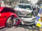 Hyderabad: Damaged vehicles after a speeding car rammed into multiple vehicles.