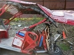 The SUV and the damaged e-rickshaw were towed to the Sector 49 police station, and the SUV driver was detained, police said, that a case will be registered after receiving a complaint. (Sunil Ghosh/HT Photo)