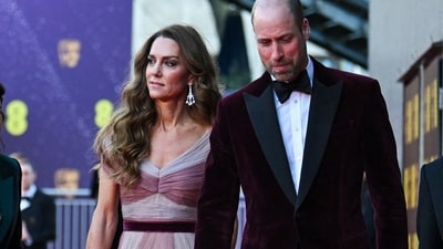 The royal couple made quite a stunning appearance at the BAFTA British Academy Film Awards at the Royal Festival Hall. While Prince William, Prince of Wales, wore a suave tuxedo, Catherine, Princess of Wales, slipped into a fairytale-esque pink gown. This is the couple's first appearance at BAFTA since 2023. (AFP) The royal couple made quite a stunning appearance at the BAFTA British Academy Film Awards at the Royal Festival Hall. While Prince William, Prince of Wales, wore a suave tuxedo, Catherine, Princess of Wales, slipped into a fairytale-esque pink gown. This is the couple's first appearance at BAFTA since 2023. (AFP)
