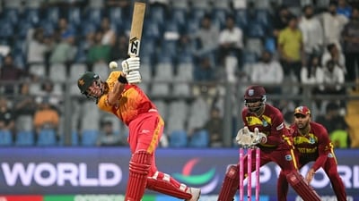 Zimbabwe's Brad Evans provided some late entertainment to the Wankhede crowd with big shots during a 21-ball 43. (AFP) Zimbabwe's Brad Evans provided some late entertainment to the Wankhede crowd with big shots during a 21-ball 43. (AFP)