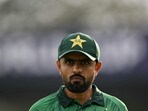 Pakistan's Babar Azam looks on. Pakistan's Babar Azam looks on.
