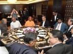 Chief minister Yogi Adityanath with Singapore ministers on the second day of the visit on Tuesday. (Sourced)