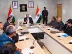 Ladakh lieutenant governor Kavinder Gupta during the review meeting on Tuesday. (HT Photo)