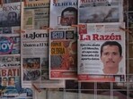 Newspapers hang on display for sale in Mexico City, Monday, Feb 23, a day after the Mexican army killed Jalisco New Generation Cartel leader Nemesio Oseguera, known as "El Mencho." 