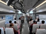 Passenger seen travelling in a newly inaugurated Namo Bharat train which connects Sarai Kale Khan to Meerut, 