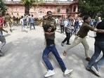 Police detain several students involved in the protest at Lal Baradari (Deepak Gupta/HT) Police detain several students involved in the protest at Lal Baradari (Deepak Gupta/HT)