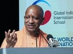 Uttar Pradesh chief minister Yogi Adityanath addressing the Indian diaspora in Singapore on Monday. (ANI VIDEO GRAB)