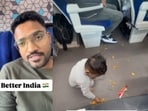 A viral video showed a father teaching his 2-year-old son to clean up a mess on a train. A viral video showed a father teaching his 2-year-old son to clean up a mess on a train.