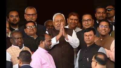 Bihar chief minister Nitish Kumar arrives to attend the Budget Session at the Bihar Assembly in Patna on Tuesday. (Santosh Kumar/HT) Bihar chief minister Nitish Kumar arrives to attend the Budget Session at the Bihar Assembly in Patna on Tuesday. (Santosh Kumar/HT)