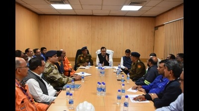 Panipat deputy commissioner Virender Dahiya chairs a meeting with officials at the refinery on Tuesday. Panipat deputy commissioner Virender Dahiya chairs a meeting with officials at the refinery on Tuesday.