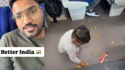 A viral video showed a father teaching his 2-year-old son to clean up a mess on a train. (Instagram/travelwithsamalvlogs) A viral video showed a father teaching his 2-year-old son to clean up a mess on a train. (Instagram/travelwithsamalvlogs)