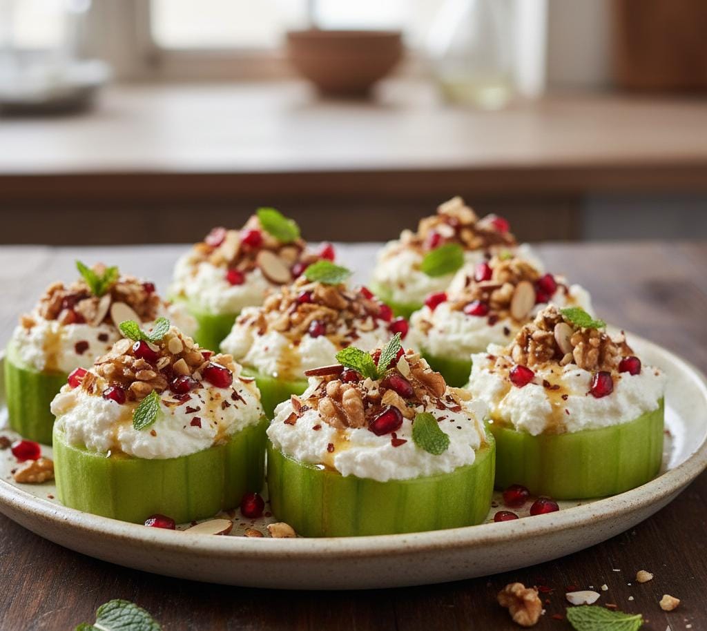 Stuffed Cucumber Boats with Hung Curd and Nuts