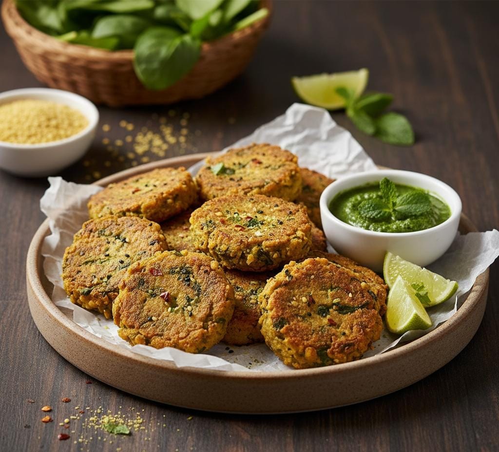 Baked Moong Dal and Spinach Fritters