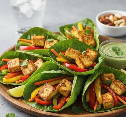 Grilled Paneer and Vegetable Lettuce Wraps.