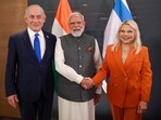 PM Narendra Modi with his Israeli counterpart Benjamin Netanyahu and his wife Sara.