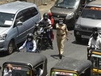 Mumbai, India - 19 May 2020: Traffic due to Samta Nagar Police takes action on Autorickshaw,Taxi and Two wheelers against the offenders who were travelling without valid permission during second day of Lockdown 4.0 at Western Express Highway,Kandivali in Mumbai, India, on Tuesday, May 19, 2020. (Photo by Pramod Thakur/ Hindustan Times) (Hindustan Times)