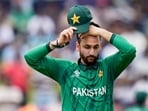 Salman Ali Agha reacts in the field during the T20 World Cup match.