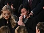 (L/R) Erika Kirk, widow of the late conservative activist Charlie Kirk, looks on as Anna Zarutska, the mother of Iryna Zarutska, is recognized by US President Donald Trump during the State of the Union address in the House Chamber of the US Capitol in Washington, DC, on February 24, 2026. (Photo by ANDREW CABALLERO-REYNOLDS / AFP)