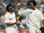 Sachin Tendulkar and Shoaib Akhtar during an India vs Pakistan Test match.