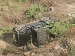 Trio from Ballabgarh were "filming stunts when vehicle slipped into ravine; villagers rescued them and rushed to hospital," police said. (HT Photo)