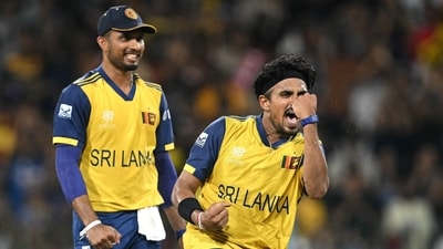 Maheesh Theekshana helped Sri Lanka take control of the match with the key wickets of Rachin Ravindra and Mark Chapman in the same over. He finished with figures of 3/30. (AFP)