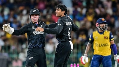 Rachin Ravindra proved to be the destroyer-in-chief for New Zealand through the middle overs, as his all-round talents came good in Colombo. After two identical stumpings in one over, he finished with figures of 4/27. (AFP)