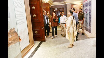 Divisional commissioner and in-charge director Soumya Agrawal at Allahabad Museum in Prayagraj on Tuesday (HT Photo) Divisional commissioner and in-charge director Soumya Agrawal at Allahabad Museum in Prayagraj on Tuesday (HT Photo)