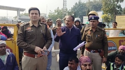 Police at the protest site in Panipat on Wednesday. (HT) Police at the protest site in Panipat on Wednesday. (HT)