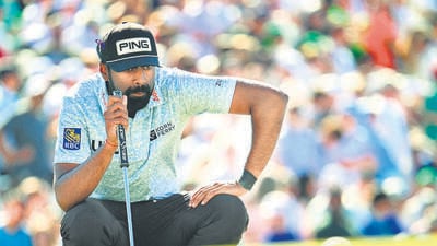 Sahith Theegala of the United States lines up a putt at the WM Phoenix Open 2026. (Getty Images via AFP) Sahith Theegala of the United States lines up a putt at the WM Phoenix Open 2026. (Getty Images via AFP)
