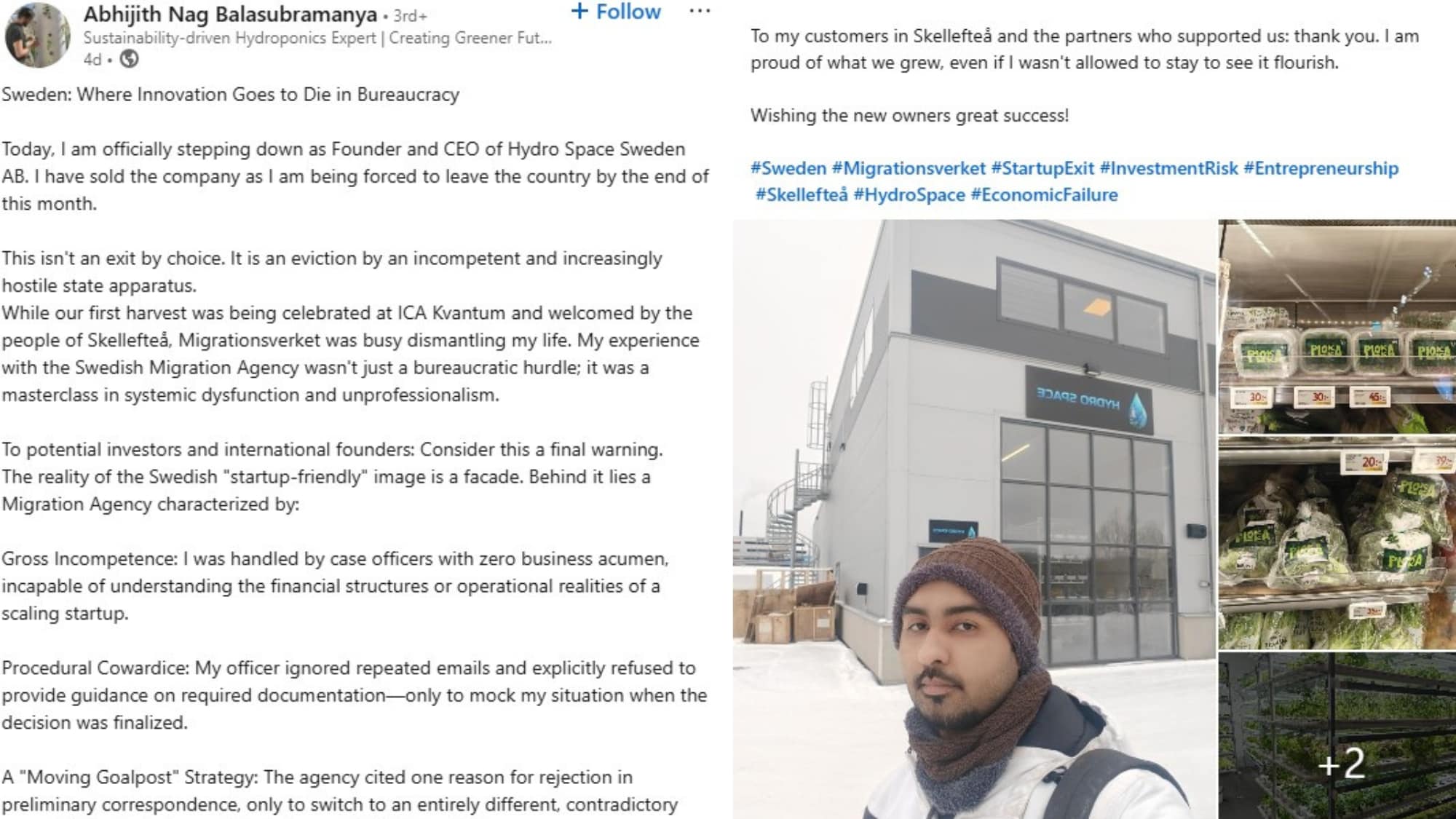 Screenshots from Abhijith Nag Balasubramanya's LinkedIn post.