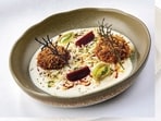 Beetroot Goat Cheese Dahi Vada at Nisaba, the hottest restaurant in Delhi.